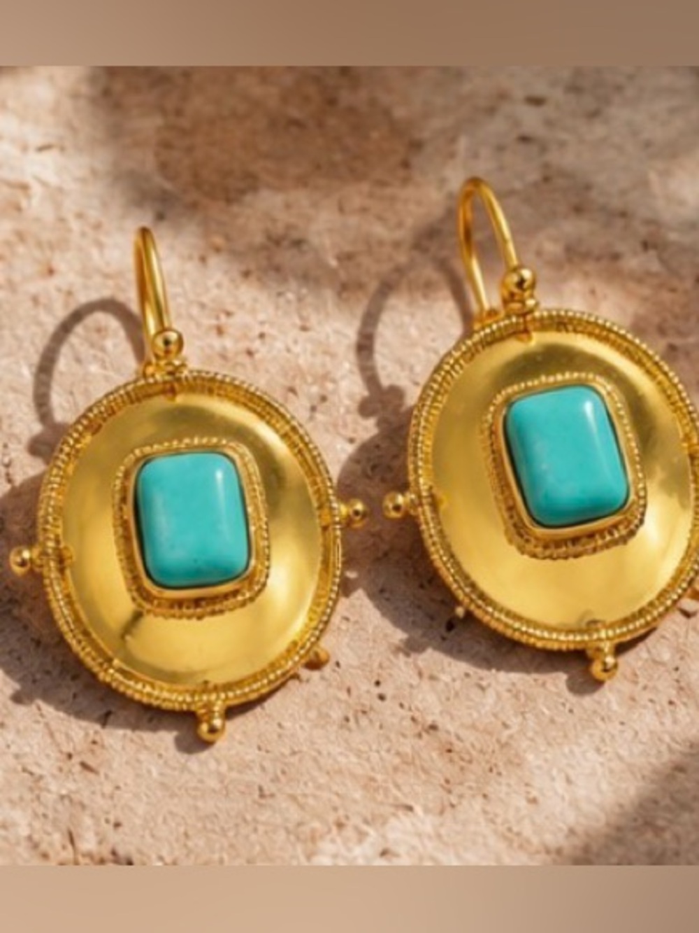 Elizabeth Locke Style Gold Turquoise Statement Earrings Luxury Resort Jewelry